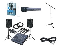 Microphones, mic stands and leads